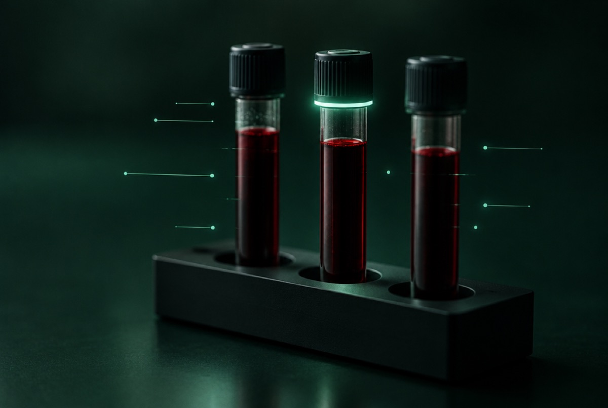 Tubos de exame de sangue em suporte